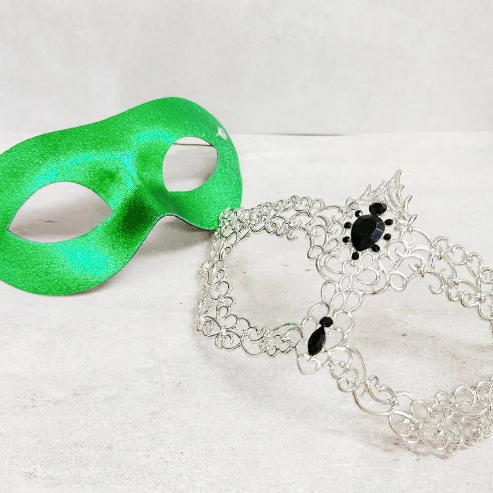 Silver green mask, Masquerade mask, Cosplay mask, ball party mask, Prom mask